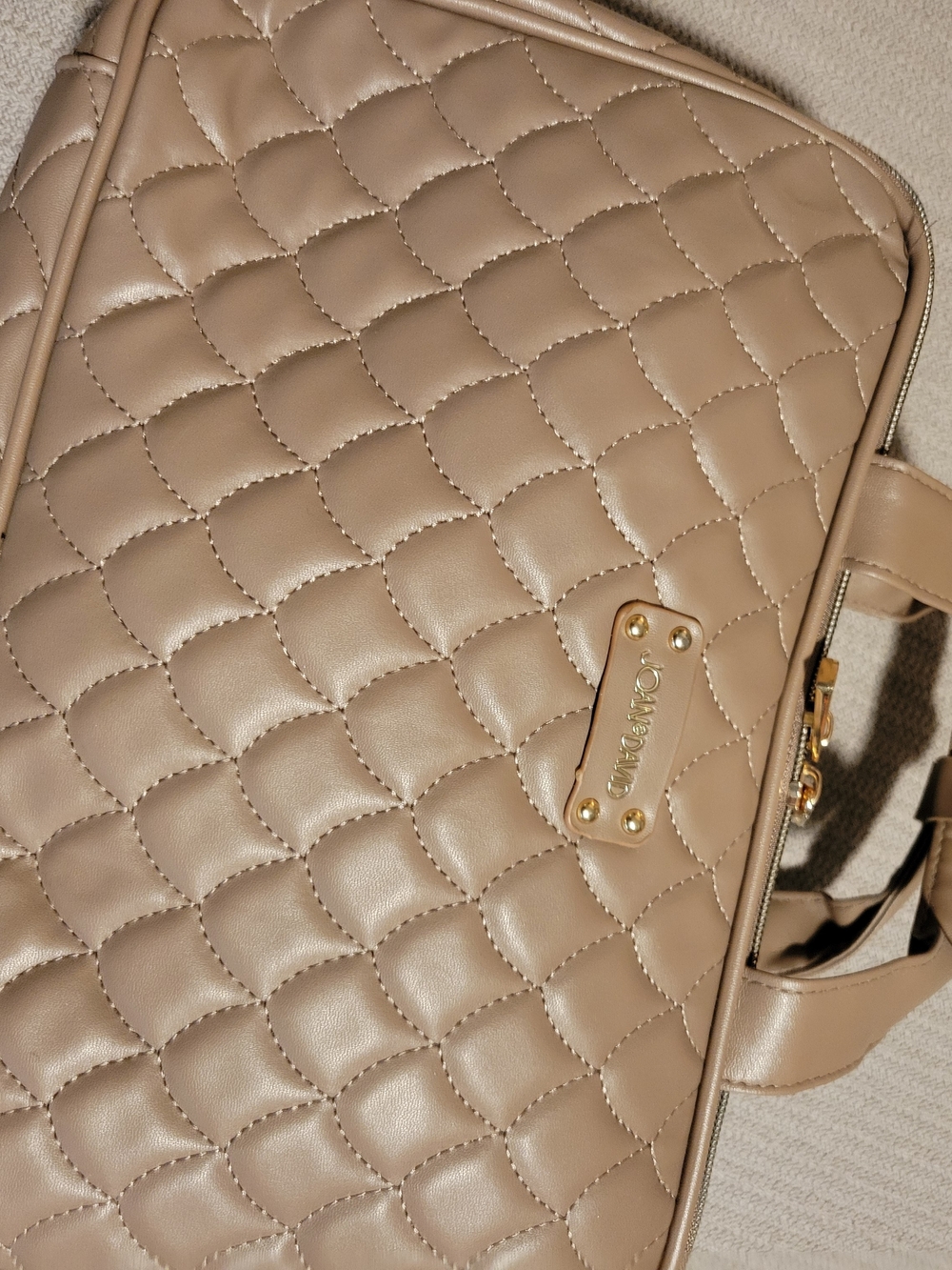 Joan & David Quilted Beige Women's Cosmetic Bag